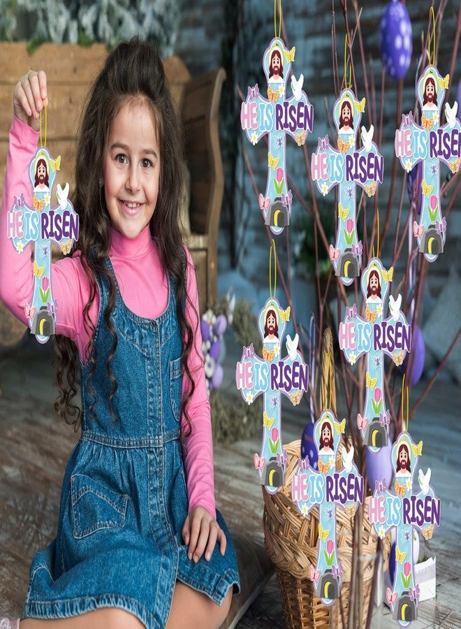 80UncleKimby 48PCS Easter Crafts for Kids He is Risen Make Your Own Jesus Resurrection Cross Hanging Decorations Classroom Activity Church Party Decor Gifts（Blue） - Image 2